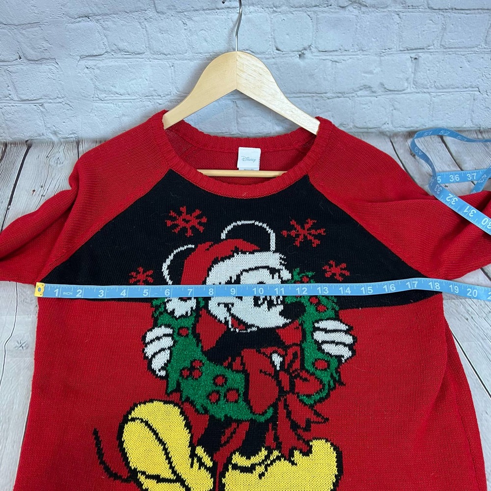DISNEY Mickey Mouse Wreath Red Christmas sweater M - Picture 5 of 6